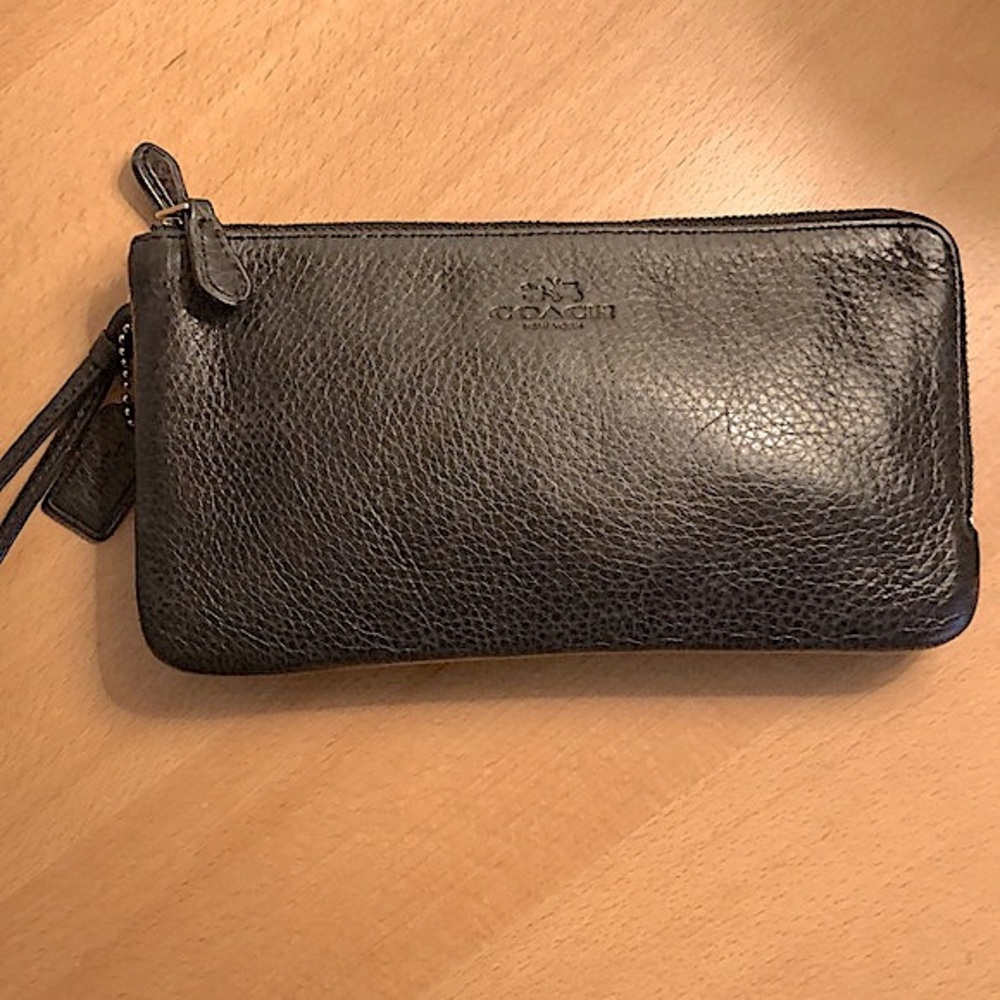 Coach black leather wristlet wallet purse